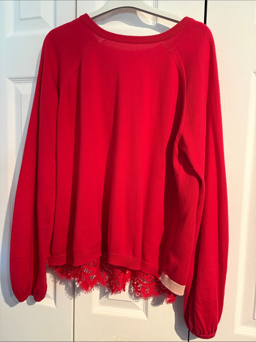 SEMICOUTURE Red Lace Bow Detail Blouse Size Large Like New